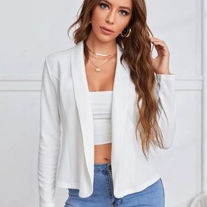 Shawl collar minimalist open blazer white